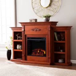Tennyson Electric Fireplace W/ Bookcases - Classic Mahogany - SEI Furniture FE8547