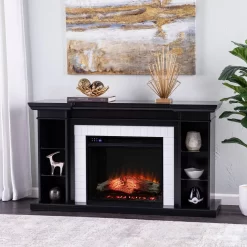 Henstinger Touch Screen Electric Fireplace W/ Bookcase - Black - SEI Furniture FR1225159