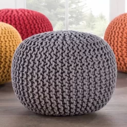 Jaipur Living Visby Gray Textured Round Pouf - POF100206 -Home Haven Deals 887962209586 2