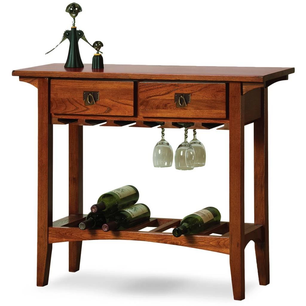 9061-RS Mission Wine Stand With Glass And Bottle Storage, Two Drawer, For Buffet, Dining Room, Living Room, Kitchen, Russet Finish - Leick Furniture 9061-RS 1 9061-RS Mission Wine Stand With Glass And Bottle Storage, Two Drawer, For Buffet, Dining Room, Living Room, Kitchen, Russet Finish - Leick Furniture 9061-RS