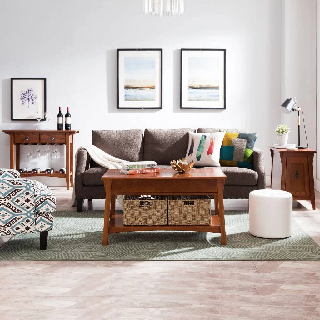 9061-RS Mission Wine Stand With Glass And Bottle Storage, Two Drawer, For Buffet, Dining Room, Living Room, Kitchen, Russet Finish - Leick Furniture 9061-RS 2 9061-RS Mission Wine Stand With Glass And Bottle Storage, Two Drawer, For Buffet, Dining Room, Living Room, Kitchen, Russet Finish - Leick Furniture 9061-RS - Image 2