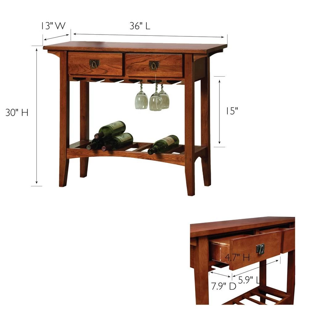 9061-RS Mission Wine Stand With Glass And Bottle Storage, Two Drawer, For Buffet, Dining Room, Living Room, Kitchen, Russet Finish - Leick Furniture 9061-RS 3 9061-RS Mission Wine Stand With Glass And Bottle Storage, Two Drawer, For Buffet, Dining Room, Living Room, Kitchen, Russet Finish - Leick Furniture 9061-RS - Image 3
