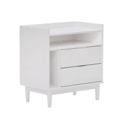 Walker Edison Mid-Century Modern Solid Wood 2-Drawer Nightstand – White - Walker Edision BR2DRLEENSWH