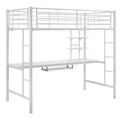 Premium Metal Twin Loft Bed W/ Workstation In White - Walker Edison BTOZWH 9 Premium Metal Twin Loft Bed W/ Workstation In White - Walker Edison BTOZWH -Home Haven Deals 93 btozwh 4