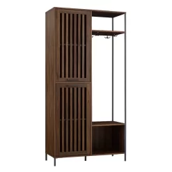 72" Slat Door Metal & Wood Hall Tree In Dark Walnut - Walker Edison HT72SLDDW