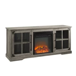60" 2 Door Fireplace Console In Grey Wash - Walker Edison W60FPABGGW