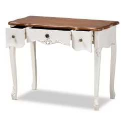 Baxton Studio Sophie Classic Traditional French Country White & Brown Finished Small 3-Drawer Wood Console Table - Wholesale Interiors 132050-White-Console -Home Haven Deals 95 132050 white console 2