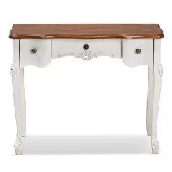 Baxton Studio Sophie Classic Traditional French Country White & Brown Finished Small 3-Drawer Wood Console Table - Wholesale Interiors 132050-White-Console -Home Haven Deals 95 132050 white console 3