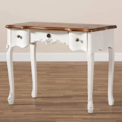 Baxton Studio Sophie Classic Traditional French Country White & Brown Finished Small 3-Drawer Wood Console Table - Wholesale Interiors 132050-White-Console -Home Haven Deals 95 132050 white console 8