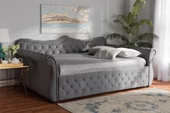 Baxton Studio Abbie Traditional & Transitional Grey Velvet Fabric & Crystal Tufted Queen Size Daybed - Wholesale Interiors Abbie-Grey Velvet-Daybed-Queen -Home Haven Deals 95 abbie grey velvet daybed queen 10