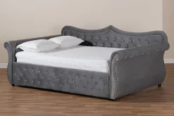 Baxton Studio Abbie Traditional & Transitional Grey Velvet Fabric & Crystal Tufted Queen Size Daybed - Wholesale Interiors Abbie-Grey Velvet-Daybed-Queen -Home Haven Deals 95 abbie grey velvet daybed queen 11