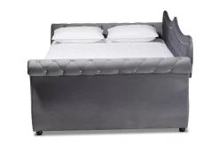 Baxton Studio Abbie Traditional & Transitional Grey Velvet Fabric & Crystal Tufted Queen Size Daybed - Wholesale Interiors Abbie-Grey Velvet-Daybed-Queen -Home Haven Deals 95 abbie grey velvet daybed queen 5