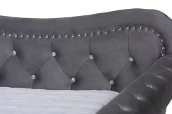 Baxton Studio Abbie Traditional & Transitional Grey Velvet Fabric & Crystal Tufted Queen Size Daybed - Wholesale Interiors Abbie-Grey Velvet-Daybed-Queen -Home Haven Deals 95 abbie grey velvet daybed queen 7