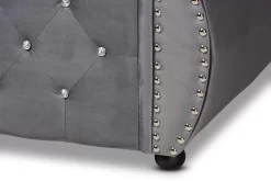 Baxton Studio Abbie Traditional & Transitional Grey Velvet Fabric & Crystal Tufted Queen Size Daybed - Wholesale Interiors Abbie-Grey Velvet-Daybed-Queen -Home Haven Deals 95 abbie grey velvet daybed queen 9