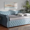 Baxton Studio Abbie Traditional & Transitional Light Blue Velvet Fabric & Crystal Tufted Queen Size Daybed - Wholesale Interiors Abbie-Light Blue Velvet-Daybed-Queen