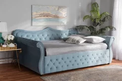 Baxton Studio Abbie Traditional & Transitional Light Blue Velvet Fabric & Crystal Tufted Queen Size Daybed - Wholesale Interiors Abbie-Light Blue Velvet-Daybed-Queen -Home Haven Deals 95 abbie light blue velvet daybed queen 10