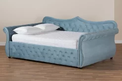 Baxton Studio Abbie Traditional & Transitional Light Blue Velvet Fabric & Crystal Tufted Queen Size Daybed - Wholesale Interiors Abbie-Light Blue Velvet-Daybed-Queen -Home Haven Deals 95 abbie light blue velvet daybed queen 11