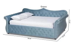 Baxton Studio Abbie Traditional & Transitional Light Blue Velvet Fabric & Crystal Tufted Queen Size Daybed - Wholesale Interiors Abbie-Light Blue Velvet-Daybed-Queen -Home Haven Deals 95 abbie light blue velvet daybed queen 13
