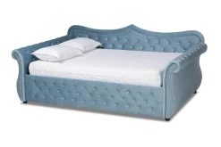 Baxton Studio Abbie Traditional & Transitional Light Blue Velvet Fabric & Crystal Tufted Queen Size Daybed - Wholesale Interiors Abbie-Light Blue Velvet-Daybed-Queen -Home Haven Deals 95 abbie light blue velvet daybed queen 4
