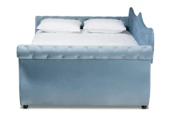 Baxton Studio Abbie Traditional & Transitional Light Blue Velvet Fabric & Crystal Tufted Queen Size Daybed - Wholesale Interiors Abbie-Light Blue Velvet-Daybed-Queen -Home Haven Deals 95 abbie light blue velvet daybed queen 5
