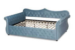 Baxton Studio Abbie Traditional & Transitional Light Blue Velvet Fabric & Crystal Tufted Queen Size Daybed - Wholesale Interiors Abbie-Light Blue Velvet-Daybed-Queen -Home Haven Deals 95 abbie light blue velvet daybed queen 6