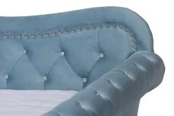 Baxton Studio Abbie Traditional & Transitional Light Blue Velvet Fabric & Crystal Tufted Queen Size Daybed - Wholesale Interiors Abbie-Light Blue Velvet-Daybed-Queen -Home Haven Deals 95 abbie light blue velvet daybed queen 7