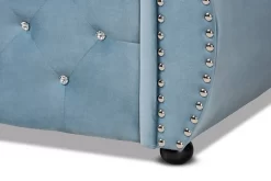 Baxton Studio Abbie Traditional & Transitional Light Blue Velvet Fabric & Crystal Tufted Queen Size Daybed - Wholesale Interiors Abbie-Light Blue Velvet-Daybed-Queen -Home Haven Deals 95 abbie light blue velvet daybed queen 9
