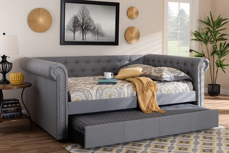 Baxton Studio Mabelle Modern And Contemporary Gray Fabric Upholstered Full Size Daybed With Trundle - Ashley-Grey-Daybed-F/T 1 Baxton Studio Mabelle Modern And Contemporary Gray Fabric Upholstered Full Size Daybed With Trundle - Ashley-Grey-Daybed-F/T
