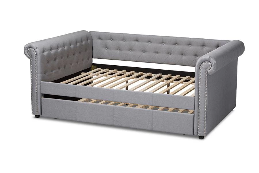 Baxton Studio Mabelle Modern And Contemporary Gray Fabric Upholstered Full Size Daybed With Trundle - Ashley-Grey-Daybed-F/T 3 Baxton Studio Mabelle Modern And Contemporary Gray Fabric Upholstered Full Size Daybed With Trundle - Ashley-Grey-Daybed-F/T - Image 3