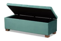 Baxton Studio Roanoke Modern Teal Blue Velvet Fabric Grid-Tufted Storage Ottoman Bench - Wholesale Interiors BBT3101-Teal Velvet/Walnut-Otto -Home Haven Deals 95 bbt3101 tealvelvet walnut otto 3