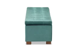 Baxton Studio Roanoke Modern Teal Blue Velvet Fabric Grid-Tufted Storage Ottoman Bench - Wholesale Interiors BBT3101-Teal Velvet/Walnut-Otto -Home Haven Deals 95 bbt3101 tealvelvet walnut otto 5