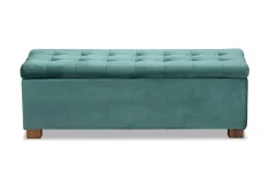 Baxton Studio Roanoke Modern Teal Blue Velvet Fabric Grid-Tufted Storage Ottoman Bench - Wholesale Interiors BBT3101-Teal Velvet/Walnut-Otto -Home Haven Deals 95 bbt3101 tealvelvet walnut otto 6