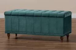Baxton Studio Kaylee Modern Teal Blue Velvet Fabric Button-Tufted Storage Ottoman Bench - Wholesale Interiors BBT3137-Teal Velvet/Walnut-Otto -Home Haven Deals 95 bbt3137 tealvelvet walnut otto 11