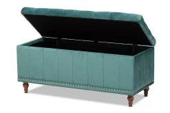 Baxton Studio Kaylee Modern Teal Blue Velvet Fabric Button-Tufted Storage Ottoman Bench - Wholesale Interiors BBT3137-Teal Velvet/Walnut-Otto -Home Haven Deals 95 bbt3137 tealvelvet walnut otto 3