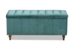 Baxton Studio Kaylee Modern Teal Blue Velvet Fabric Button-Tufted Storage Ottoman Bench - Wholesale Interiors BBT3137-Teal Velvet/Walnut-Otto -Home Haven Deals 95 bbt3137 tealvelvet walnut otto 4