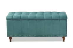 Baxton Studio Kaylee Modern Teal Blue Velvet Fabric Button-Tufted Storage Ottoman Bench - Wholesale Interiors BBT3137-Teal Velvet/Walnut-Otto -Home Haven Deals 95 bbt3137 tealvelvet walnut otto 6