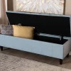 Baxton Studio Brette Mid-Century Modern Light Blue Fabric Dark Brown Finished Wood Storage Bench Ottoman- BBT3162-Light Blue-Otto