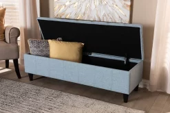 Baxton Studio Brette Mid-Century Modern Light Blue Fabric Dark Brown Finished Wood Storage Bench Ottoman- BBT3162-Light Blue-Otto