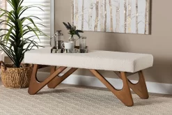 Baxton Studio Rika Japandi Cream Boucle Fabric And Walnut Brown Finished Wood Bench - Wholesale Interiors BBT5367-Cream/Walnut-Bench