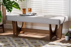 Baxton Studio Theo Mid-Century Modern Greyish Beige Fabric Upholstered Walnut Finished Bench - BBT5368-Greyish Beige/Walnut-Bench
