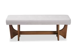 Baxton Studio Theo Mid-Century Modern Greyish Beige Fabric Upholstered Walnut Finished Bench - BBT5368-Greyish Beige/Walnut-Bench -Home Haven Deals 95 bbt5368 greyishbeigewalnut bench 3