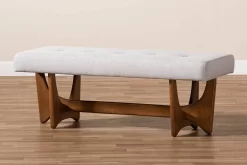 Baxton Studio Theo Mid-Century Modern Greyish Beige Fabric Upholstered Walnut Finished Bench - BBT5368-Greyish Beige/Walnut-Bench -Home Haven Deals 95 bbt5368 greyishbeigewalnut bench 8