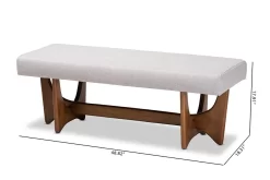 Baxton Studio Theo Mid-Century Modern Greyish Beige Fabric Upholstered Walnut Finished Bench - BBT5368-Greyish Beige/Walnut-Bench -Home Haven Deals 95 bbt5368 greyishbeigewalnut bench 9