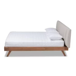 Baxton Studio Brita Mid-Century Modern Light Beige Fabric Walnut Finished Wood Queen Size Bed - BBT6808-Light Beige/Walnut-Queen -Home Haven Deals 95 bbt6808 light beige walnut queen 2