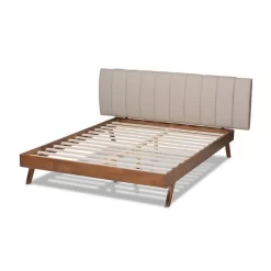 Baxton Studio Brita Mid-Century Modern Light Beige Fabric Walnut Finished Wood Queen Size Bed - BBT6808-Light Beige/Walnut-Queen -Home Haven Deals 95 bbt6808 light beige walnut queen 3