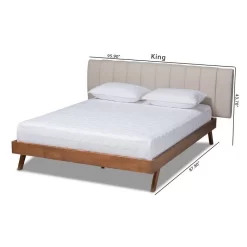 Baxton Studio Brita Mid-Century Modern Light Beige Fabric Walnut Finished Wood Queen Size Bed - BBT6808-Light Beige/Walnut-Queen -Home Haven Deals 95 bbt6808 light beige walnut queen 9