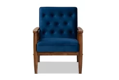 Baxton Studio Sorrento Mid-century Modern Navy Blue Velvet Fabric Walnut Finished Wooden Lounge Chair - Wholesale Interiors BBT8013-Navy Velvet/Walnut-CC -Home Haven Deals 95 bbt8013 navyvelvet walnut cc 3