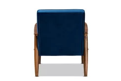 Baxton Studio Sorrento Mid-century Modern Navy Blue Velvet Fabric Walnut Finished Wooden Lounge Chair - Wholesale Interiors BBT8013-Navy Velvet/Walnut-CC -Home Haven Deals 95 bbt8013 navyvelvet walnut cc 5