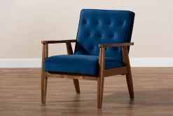 Baxton Studio Sorrento Mid-century Modern Navy Blue Velvet Fabric Walnut Finished Wooden Lounge Chair - Wholesale Interiors BBT8013-Navy Velvet/Walnut-CC -Home Haven Deals 95 bbt8013 navyvelvet walnut cc 9