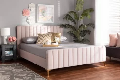 Baxton Studio Nami Modern Glam & Luxe Light Pink Velvet Fabric & Gold Finished King Size Platform Bed - Wholesale Interiors CF0374-Light-Pink-King
